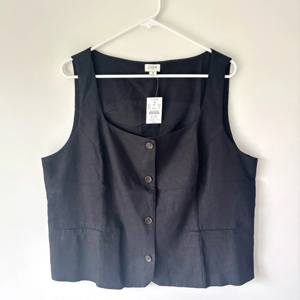 J. Crew Scoop Neck Linen Blend Button Front Vest NWT Plus Size Quiet Luxury